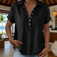 thumbnail image 5 of VBVC Women's Rolled Short Sleeve Half Button Blouse, Ladies' Collared V-Neck Loose Fit Shirt, Solid Color Summer Tunic Top For Women,Black,S-3XL, 5 of 7