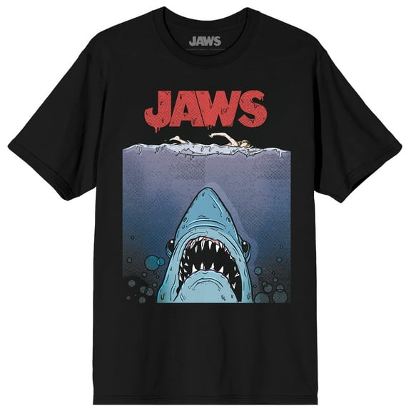 Jaws Franchise Jaws Comic Crawl Poster ADULT SS Tee on Black Adult Crew Neck Short Sleeve T-shirt - 6XL
