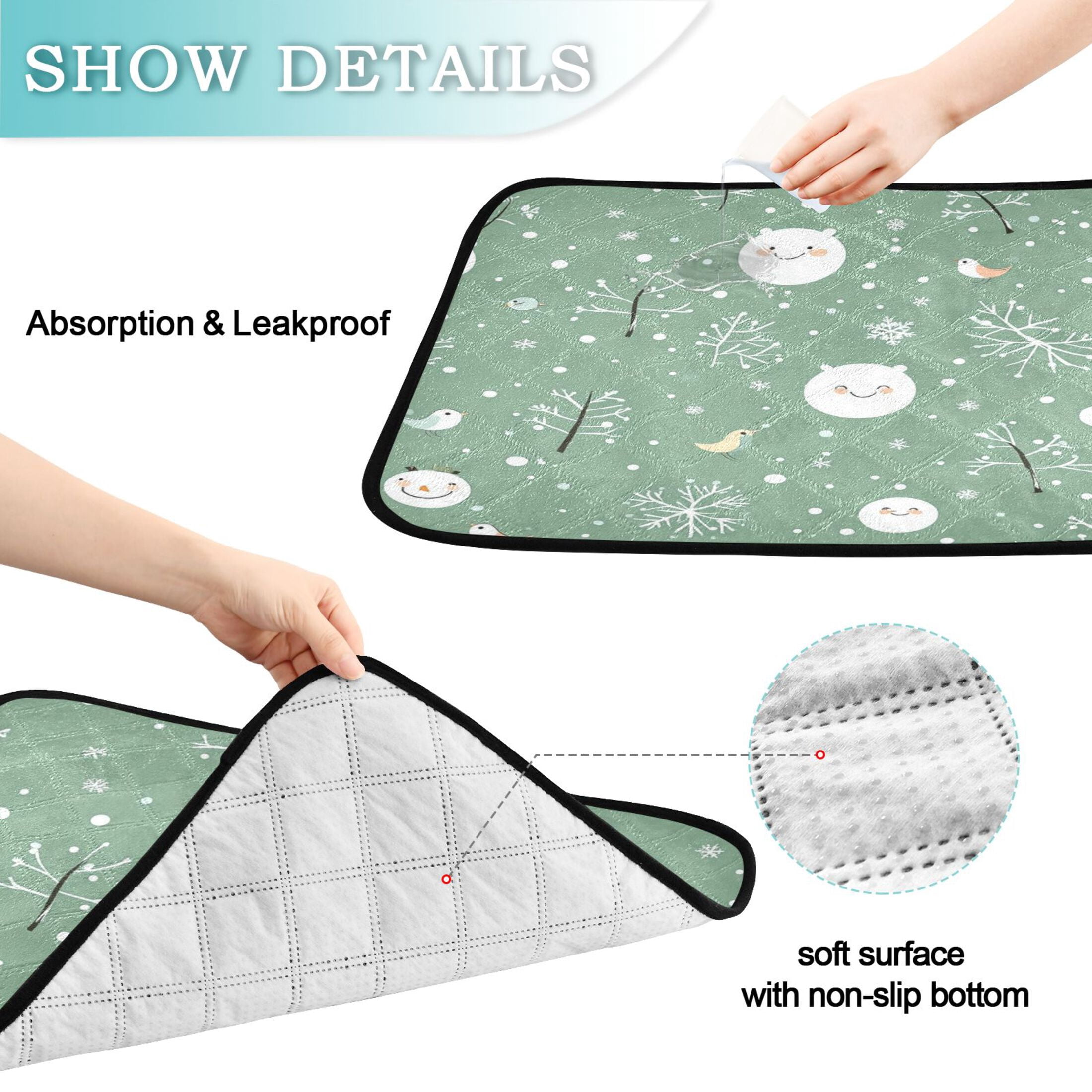 Washable Pet Pee Pads with Super Absorbent Reusable Training Pads for Dogs & Cats Cartoon Winter Elements