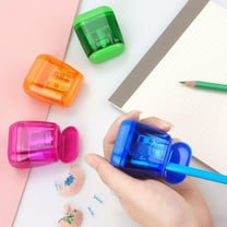 Herrnalise 4 Pcs Pencil Sharpeners, Manual Pencil Sharpeners, Dual Holes Compact Colored Handheld Pencil Sharpener with Lid, Office Supplies (Blue, Green, Orange, Pink)