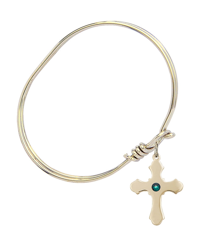 Cross Charm On A Child Sized 5 3//4 Inch Oval Eye Hook Bangle Bracelet