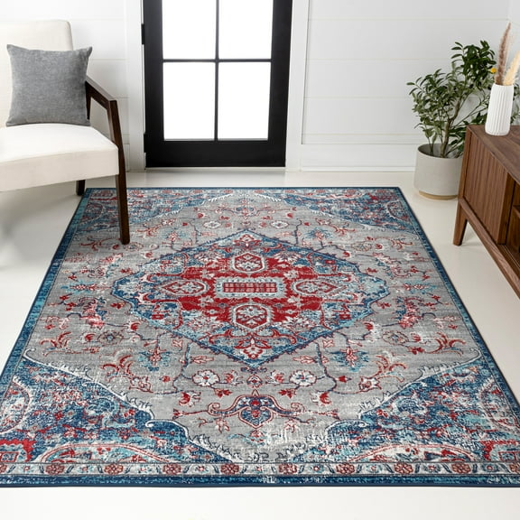 JONATHAN Y MODERN PERSIAN 5 x 8 Area Rug, Vintage Medallion - Red/Navy, MDP104A-5