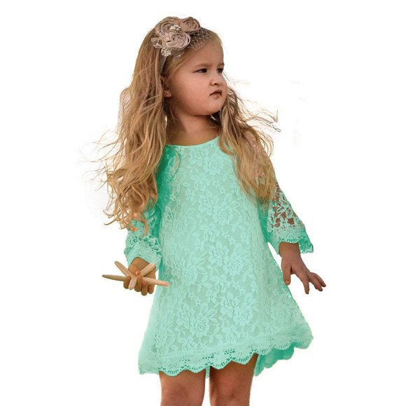 APRIL GIRL Flower Girl Dress, Lace Dress 3/4 Sleeve Dress (Mint, 6-7 Years)