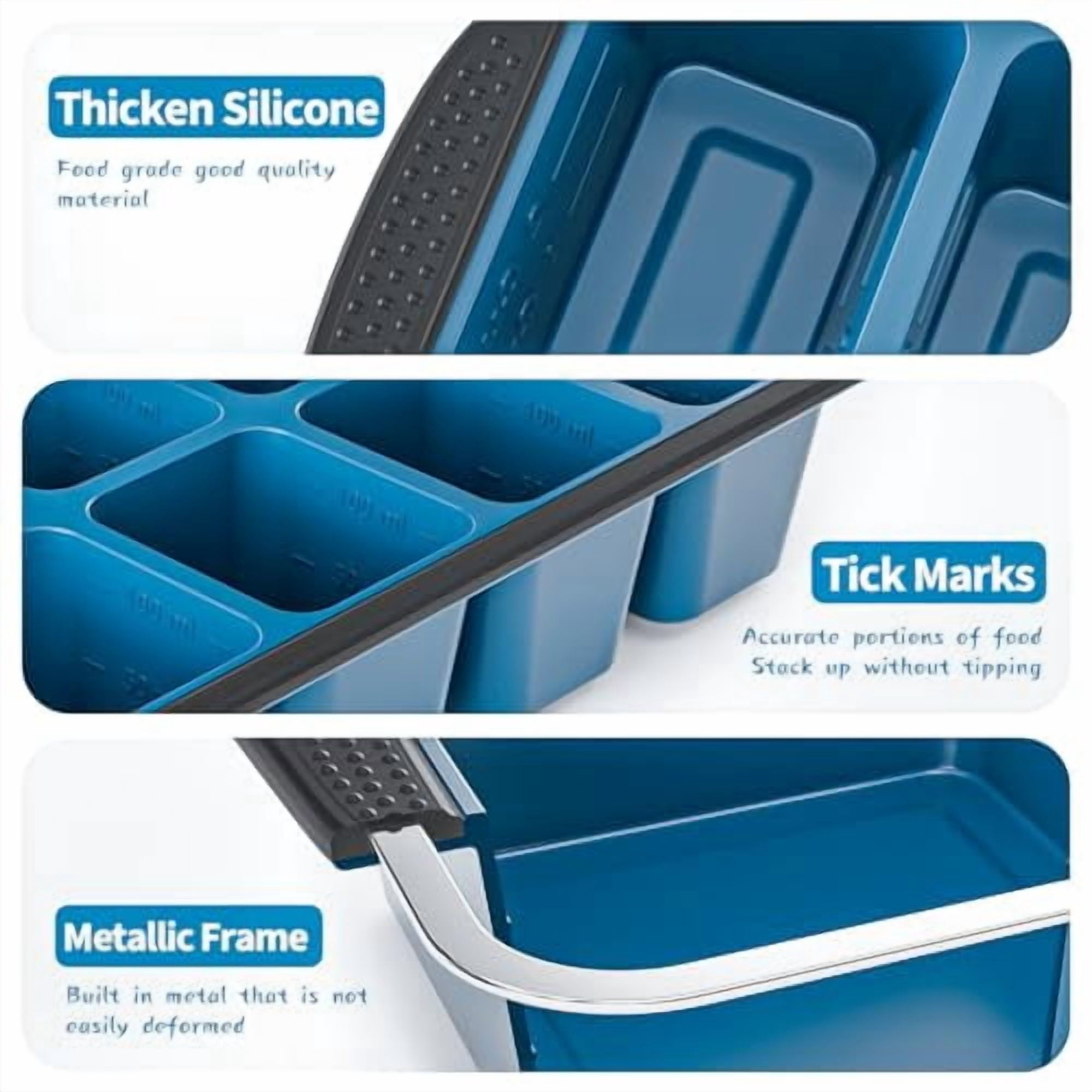 XL Silicone Ice Cube Tray with Lid for Freezer, 16 Large Half-Cube Molds, Heavy-Duty & Easy Release, Perfect for Whisky, Coffee, Herbs, Purees, 2-Pack
