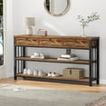 thumbnail image 6 of HSH Entryway Table with 3 Drawers, 55” Rustic Sofa Table with Storage Shelves, 3 Tier Console Table Behind Couch for Living Room, Farmhouse Wood Metal Entry Hallway Table for Entrance, Brown, 55 inch, 6 of 9