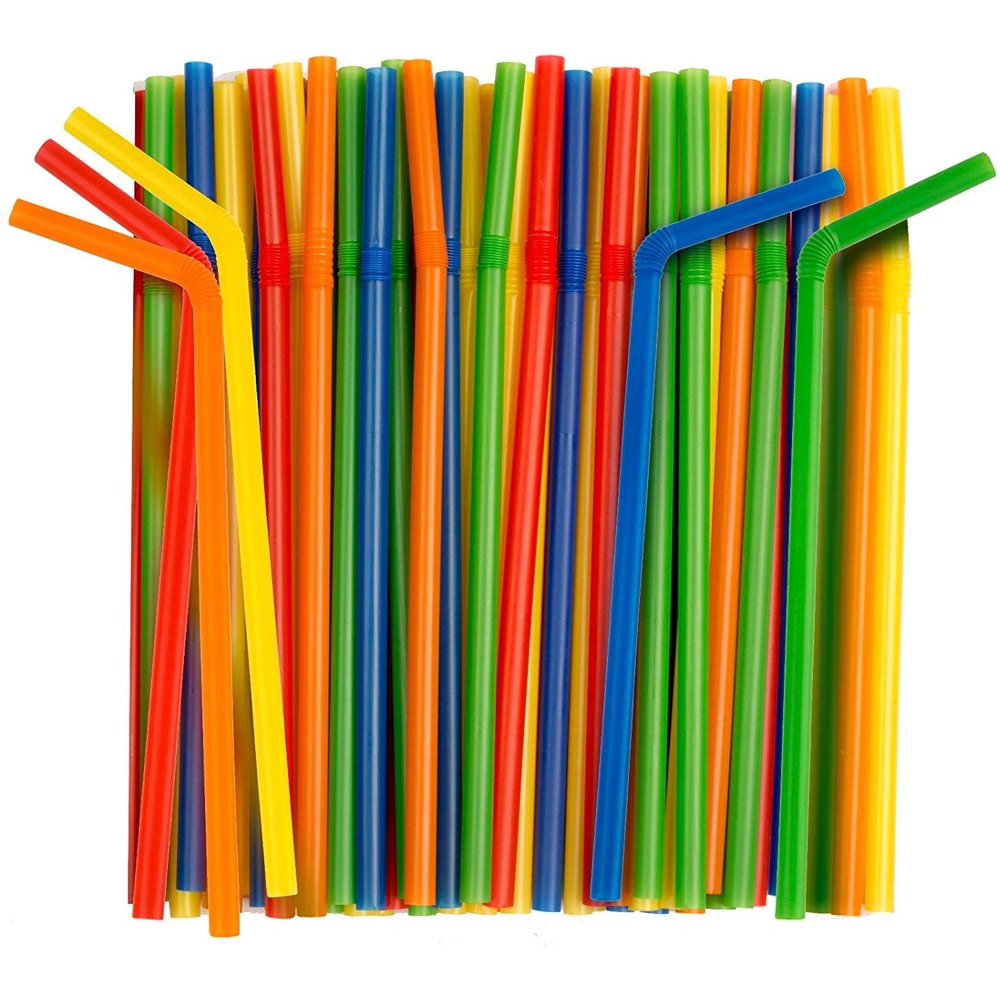 Giant Flexible Smoothie Straws [100 Pack] Assorted Colors