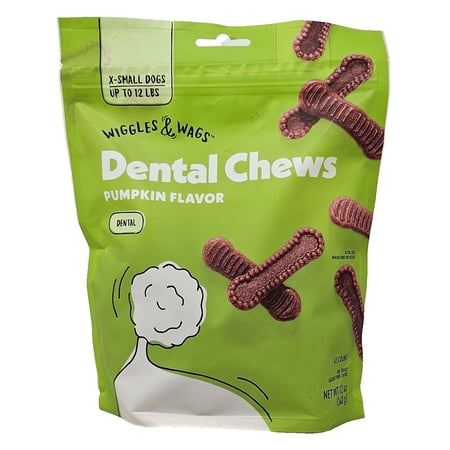 Wiggles & Wags Dental Chews Pumpkin Flavor Dog Treats (X-Small, 42 Count) 12 Ounces