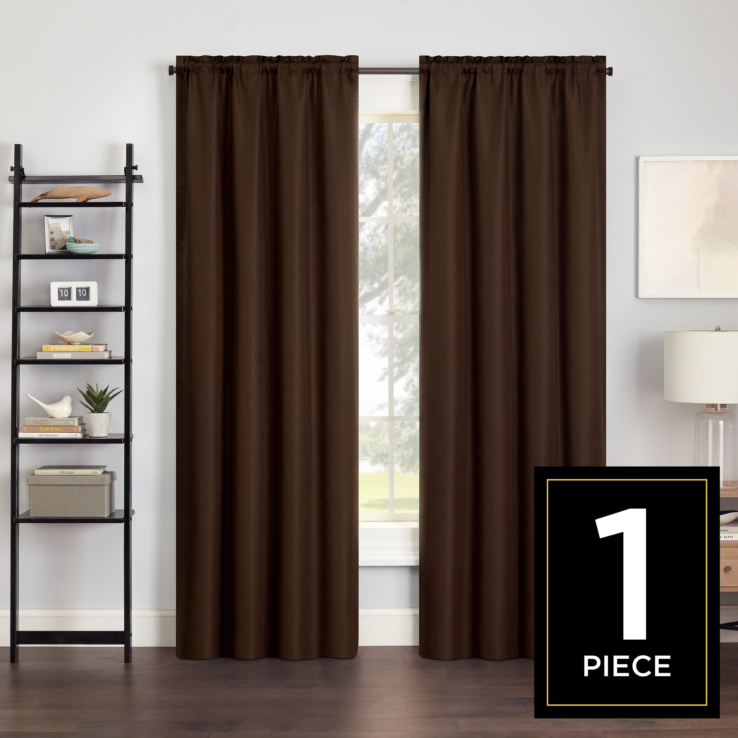 Eclipse Samara Solid Blackout Curtains, Single Curtain Panel, 54 Inch Long Blackout Curtains, 37" W x 54" L, Espresso