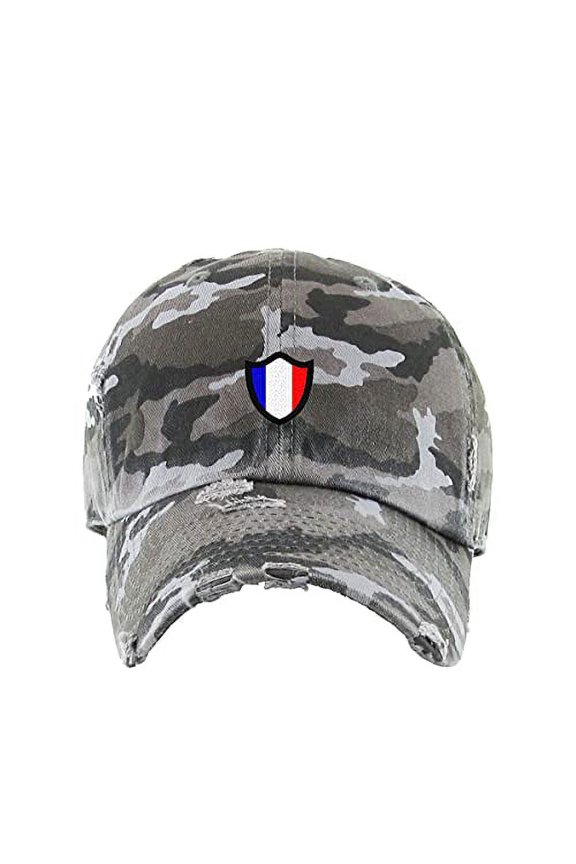 France French Flag Vintage Baseball Cap Embroidered Cotton Adjustable Distressed Dad Hat Gray Camo