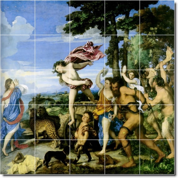 Ceramic Tile Mural-Titian Mythology Wall Tile Mural 5. 60" w x 60" h using (25) 12 x 12 ceramic tiles