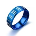 thumbnail image 2 of 8MM Blue/Black/Gold/Silver Band Men Titanium Steel Roman Numerals Ring Size 6-12, 2 of 6