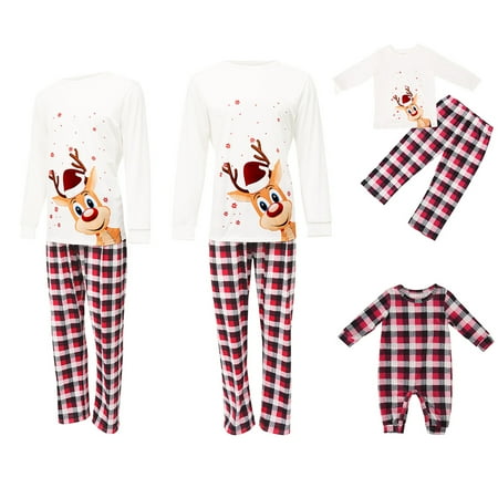 

Spring hue Family Christmas Pjs Matching Set Deer Plaid Jammies for Baby Adult Kid Holiday Xmas Sleepwear Set