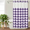 thumbnail image 3 of Purple Checkered No Hook Shower Curtain Waterproof, Bathroom Curtains with Snap in Liners and See Through Top Window, Farmhouse Buffalo Plaid Hotel Style Bathtub Curtains Shower 54"Wx78"L, 3 of 8