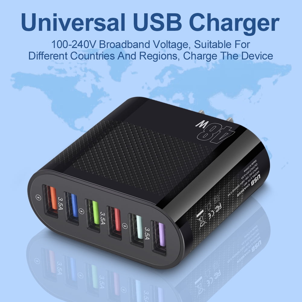USB Wall Charger 48W 6-Port Fast Charging Block Adapter Plug for Tablet PC Mobile Phone