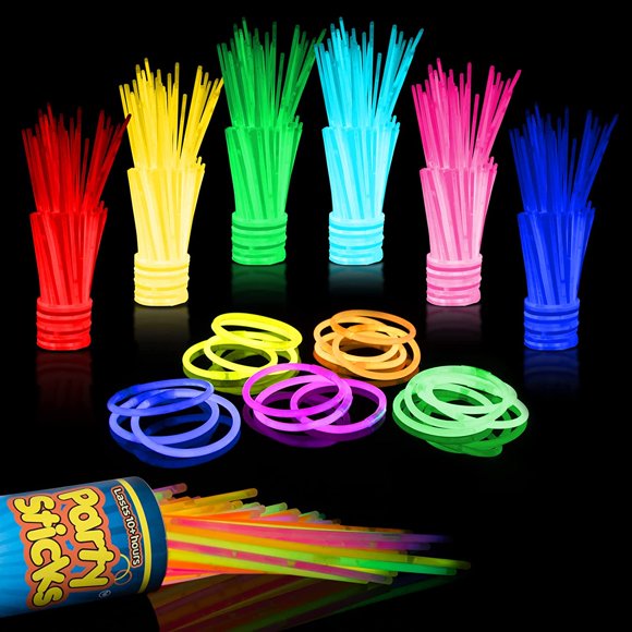 Party Supplies 50pk - 8 Inch Glow in the Dark Light Up Sticks Party Favors, Glow Party Decorations, Neon Party Glow Necklaces and Glow Bracelets with Connectors