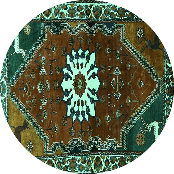 Ahgly Company Indoor Round Persian Turquoise Blue Traditional Area Rugs, 3' Round