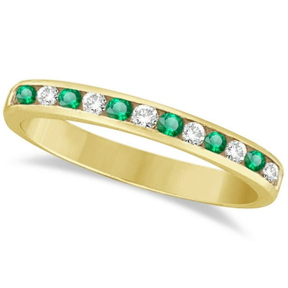 Channel-Set Emerald and Diamond Ring Band 14k Yellow Gold (0.40ctw)