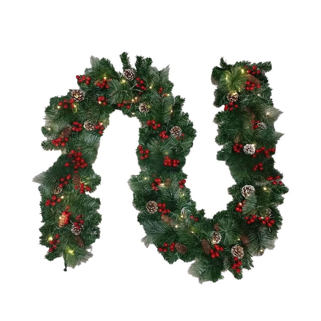 Ruifaya Guirnalda navideña de ratán de 1,8/2,7 m con ramas de frutos rojos y decoración elegante para pared para el hogar, corona de fiesta