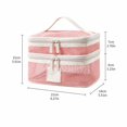 thumbnail image 3 of Pink Mesh Toiletry Bag with Double-Layer Transparent Design, Travel Makeup Organizer for Women, Large Cosmetic Storage Bag, Portable Bathroom Pouch for Vacation Essentials, 3 of 6