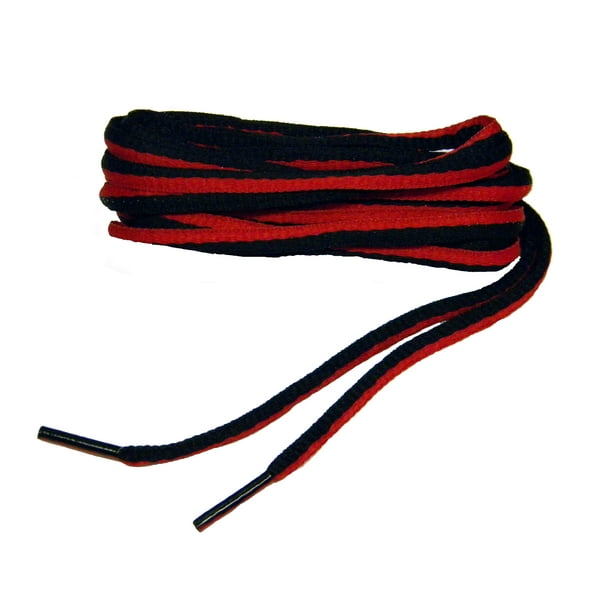 black shoelaces with red tips