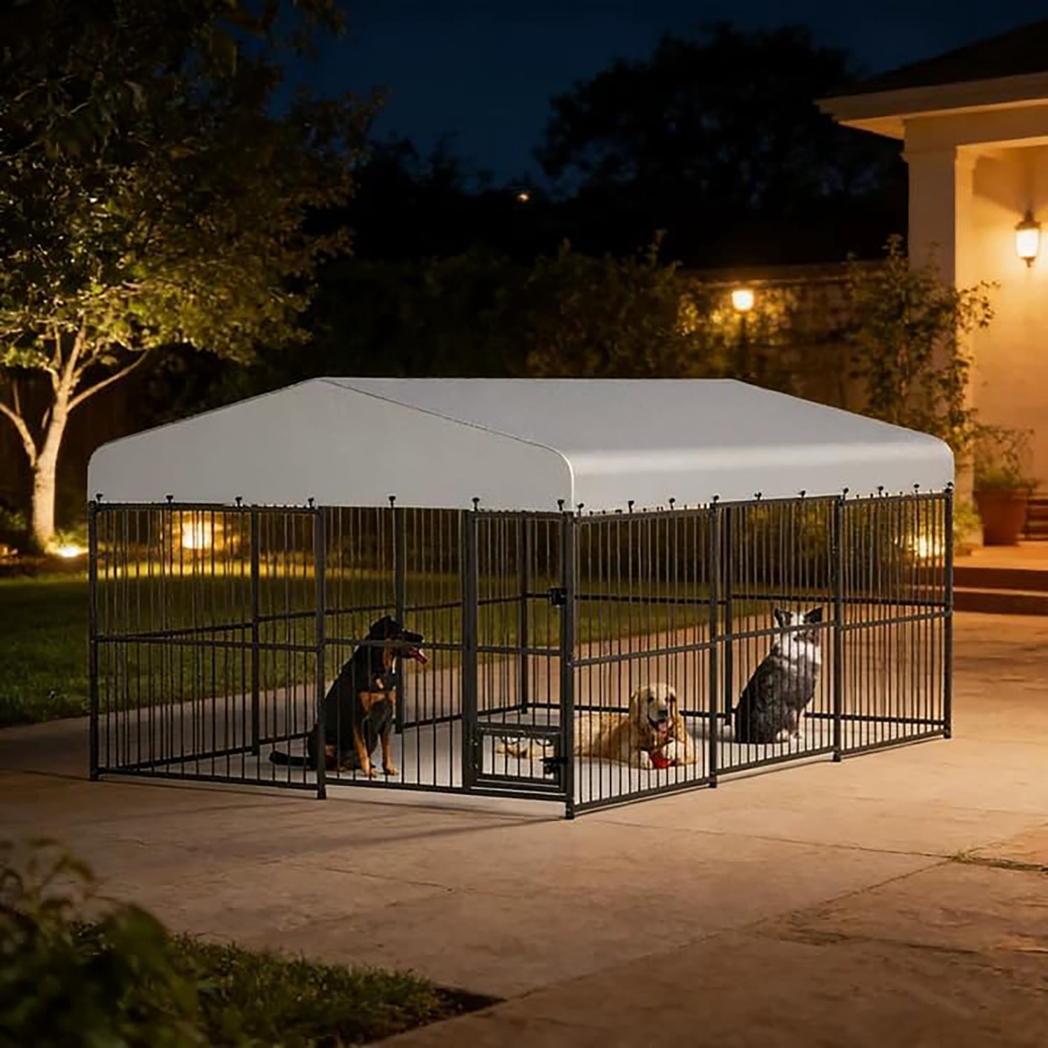 10x15x6FT Heavy Duty Large Outdoor Dog Kennel with Waterproof Cover and Feeding Doors for Backyard Garden Patio