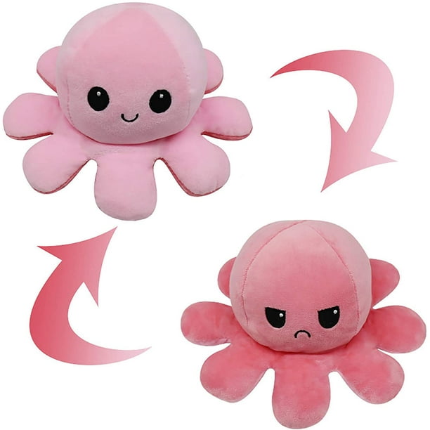 Pulpo de peluche reversible, pulpo de peluche de doble cara, pulpo de peluche con estado de ánimo, lindos mini peluches, peluches para niños, niñas y amigos (rosa claro-rosa oscuro)
