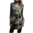 thumbnail image 2 of Hauts pour Femmes, Col Roulé Boutonné, T-Shirts Décontractés à Manches Longues, Mode Imprimée, Pull-Over Bleu L, 2 of 5