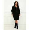ELOQUII Elements Women's Plus Size Puff Sleeve Cardigan Sweater Dress