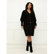 ELOQUII Elements Women's Plus Size Puff Sleeve Cardigan Sweater Dress