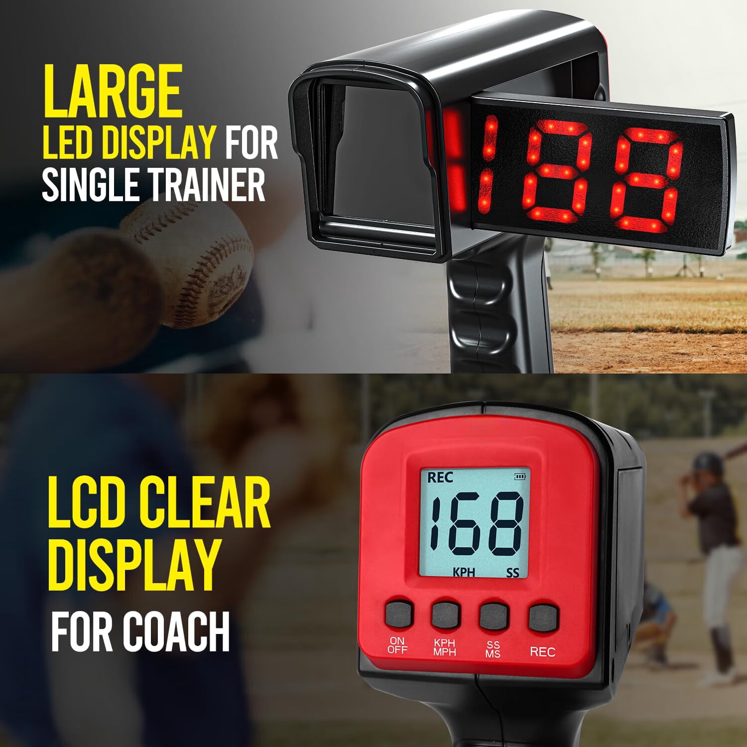 CureCalor Baseball Radar Gun, LED+LCD Large Display, Speed Sensors with Adjustable Tripod