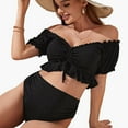 thumbnail image 4 of Pretty Comy  Maternity High Waist Bikini Swimsuit Two Piece Ruffled Hem Cute Bathing Suit Pregnancy Swimwear Black, 4 of 9