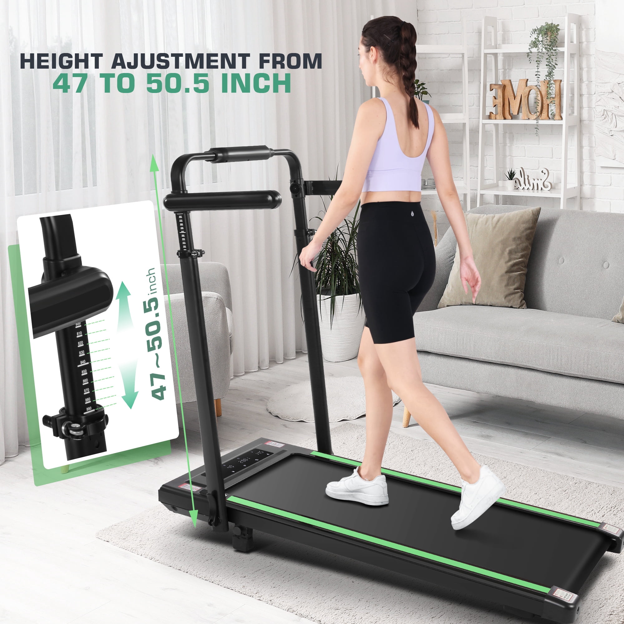Simpfree Walking Pad with 6% Incline,3 in 1 Under Desk Treadmill with Height-Adjustable Desk 300lbs Capacity,Foldable Treadmill with Adjustable Handle,Touch Screen Remote Control,2s Folding,0.5-7.5mp