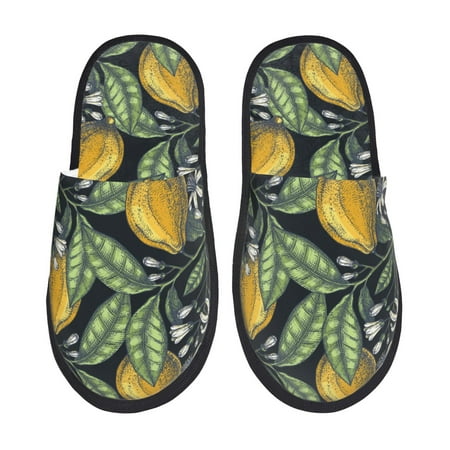 Balery Citrus Fruits Elegant Lemons Slient Indoor Furry Fleece Comfort House Shoes Soft Non-Slip Home Shoes Cotton slippers House Slippers-- Large