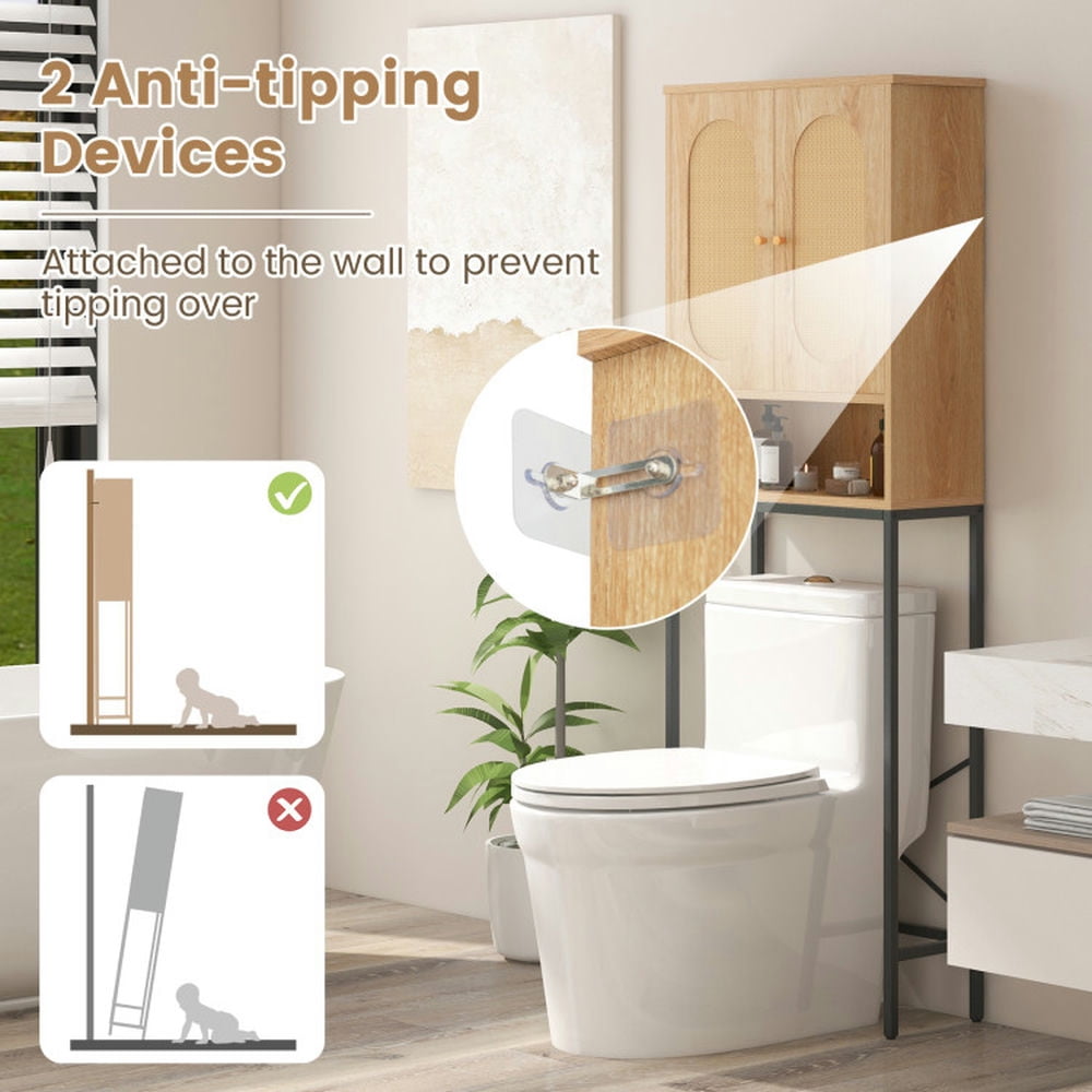 Finihen Toilet Storage Cabinet, Bathroom Cabinet Organizer, Over The Toilet Storage Cabinet with Rattan Doors and Shelves, for Bathroom, Natural