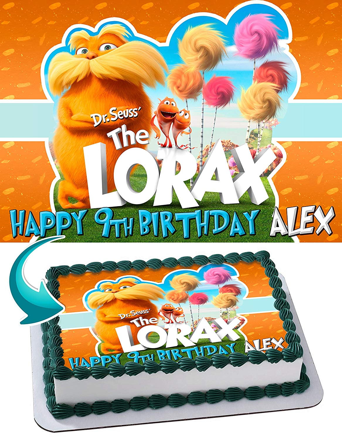 The Lorax Edible Cake Topper 11.7 x 17.5 Inches 1/2 Sheet