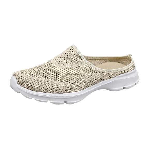 Gvdentm Women's Slip-on Sneakers Wide Width Comfort Walking Shoes Casual Flats(Beige,5.5)