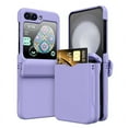 thumbnail image 1 of Luxury Solid Color Wallet Card Slot Case for Samsung Galaxy Z Flip 3 4 5 6 Slim Matte PC Hinge Protection ZFlip6 ZFlip5 Cover Light Purple For Samsung Z Flip 6, 1 of 6