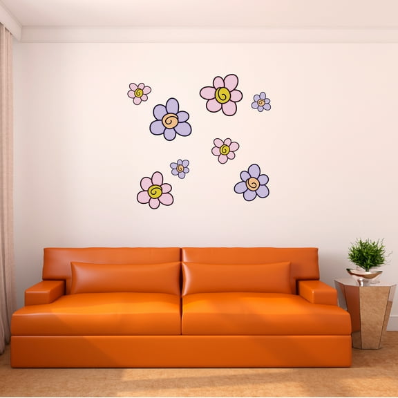 Danish Pastel Wall Decal Beautiful Doodle Flowers Seamless Pattern Bedroom Wall Decal for Girls Cute Themed Room Décor - Size: 10 In x 9 In