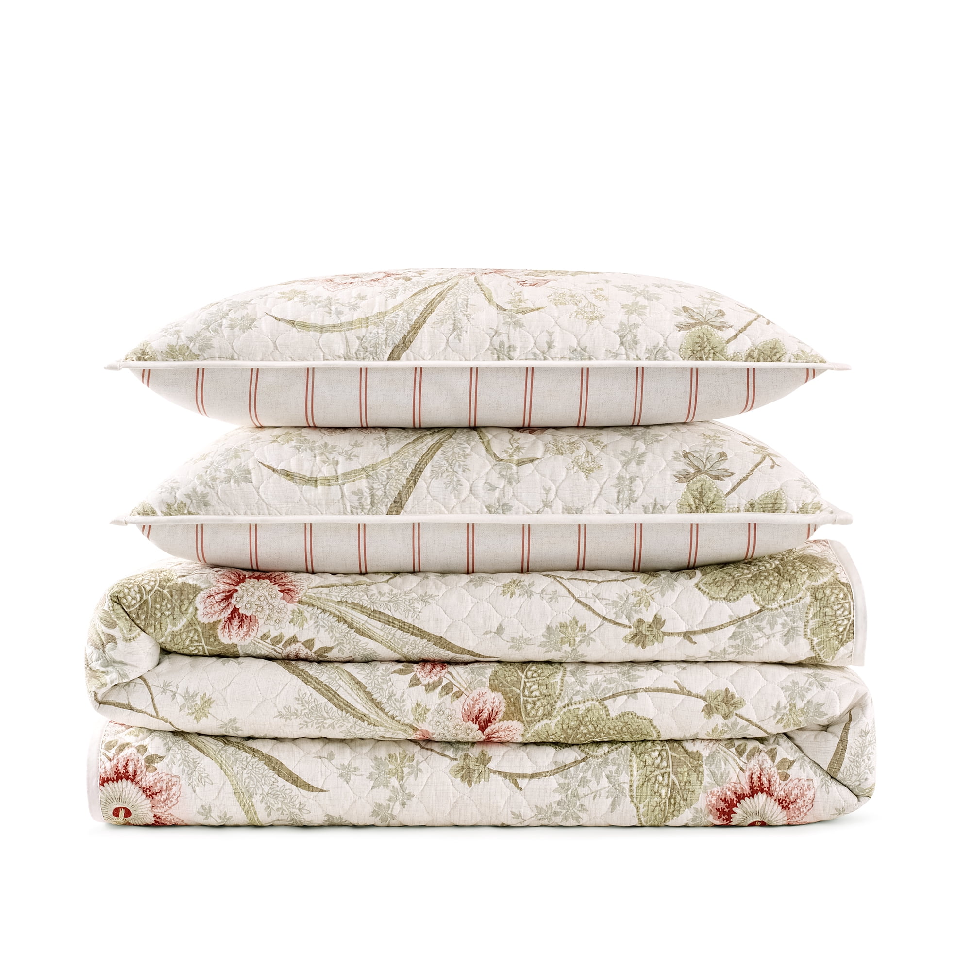 Waverly Stonington 3-Piece Quilt Set - King - 100% Cotton Lightweight Bedding in Ivory