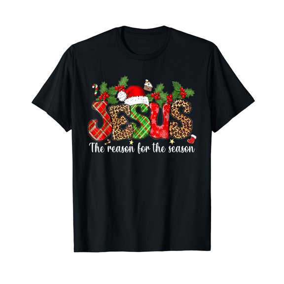 Christian Jesus The Reason Xmas Holiday Season Christmas Black T-Shirt Crew Neck Tee