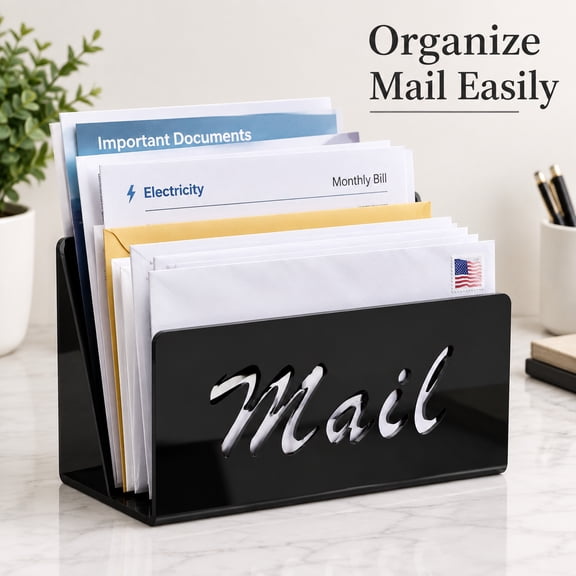 Acrylic Mail Holder Organizer Countertop File Storage Letter Envelope Rack for Desk, 3.9 x 2.1 x 5.7 Inch