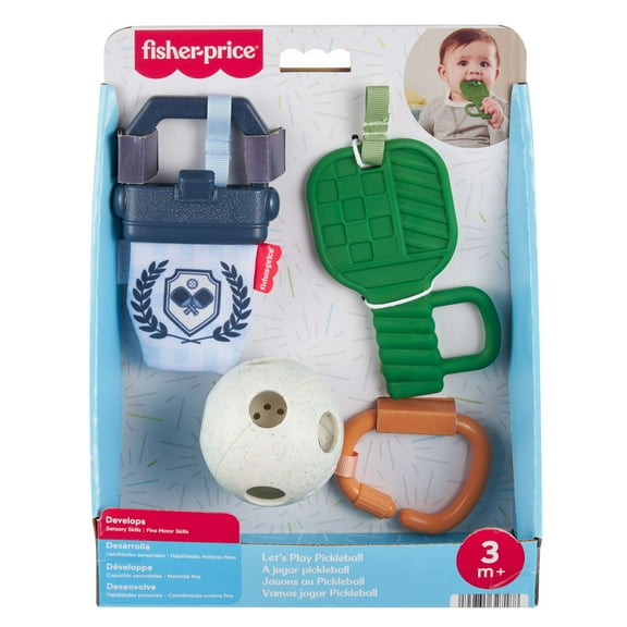 Fisher-Price Mini Me Moments Let's Play Pickleball Set, 3 Sports-Themed Baby Toys for Sensory Play