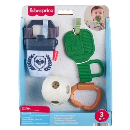 Fisher-Price Mini Me Moments Let’s Play Pickleball Set, 3 Sports-Themed Baby Toys for Sensory Play
