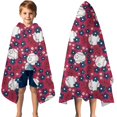 thumbnail image 3 of Red Baseballs with Blue Flowers Pattern Hooded Bath Towel，50"x30" for Ages 3 To 12 Kids, Quick Dry Lightweight Soft Microfiber Hood Beach Towel Cover Up for Kids, 3 of 7