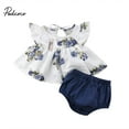 thumbnail image 6 of 2PCS Newborn Infant Kids Baby Girl Floral Tops Dress Shorts Pants Summer Clothes Outfits White 0-3 Months, 6 of 7