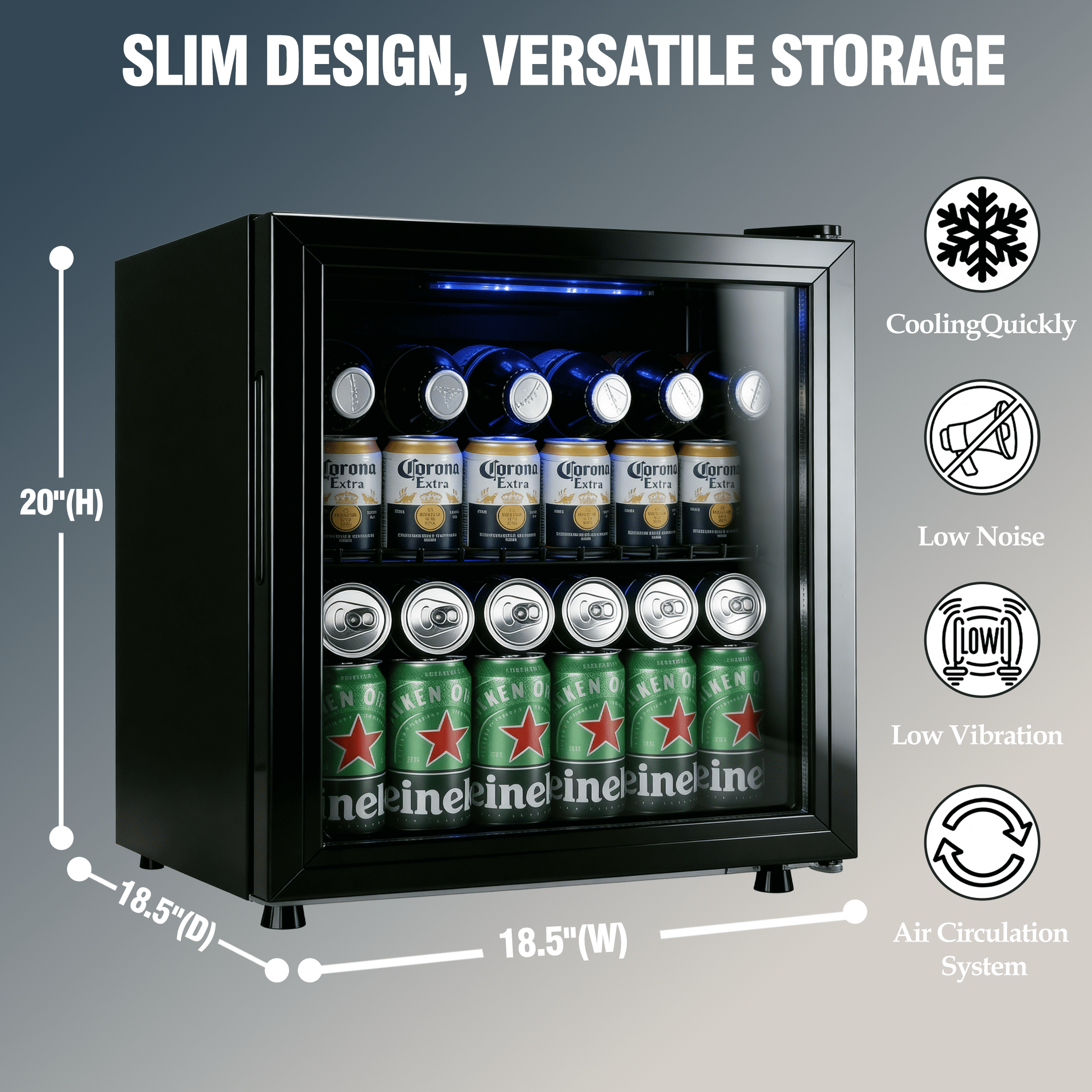 CALLIEVER 1.7 Cu. ft Mini Fridge,62 Can Mini Beverage,Refrigerator Cooler,Mini Fridge with Glass Door,Stainless Steel Look,Black