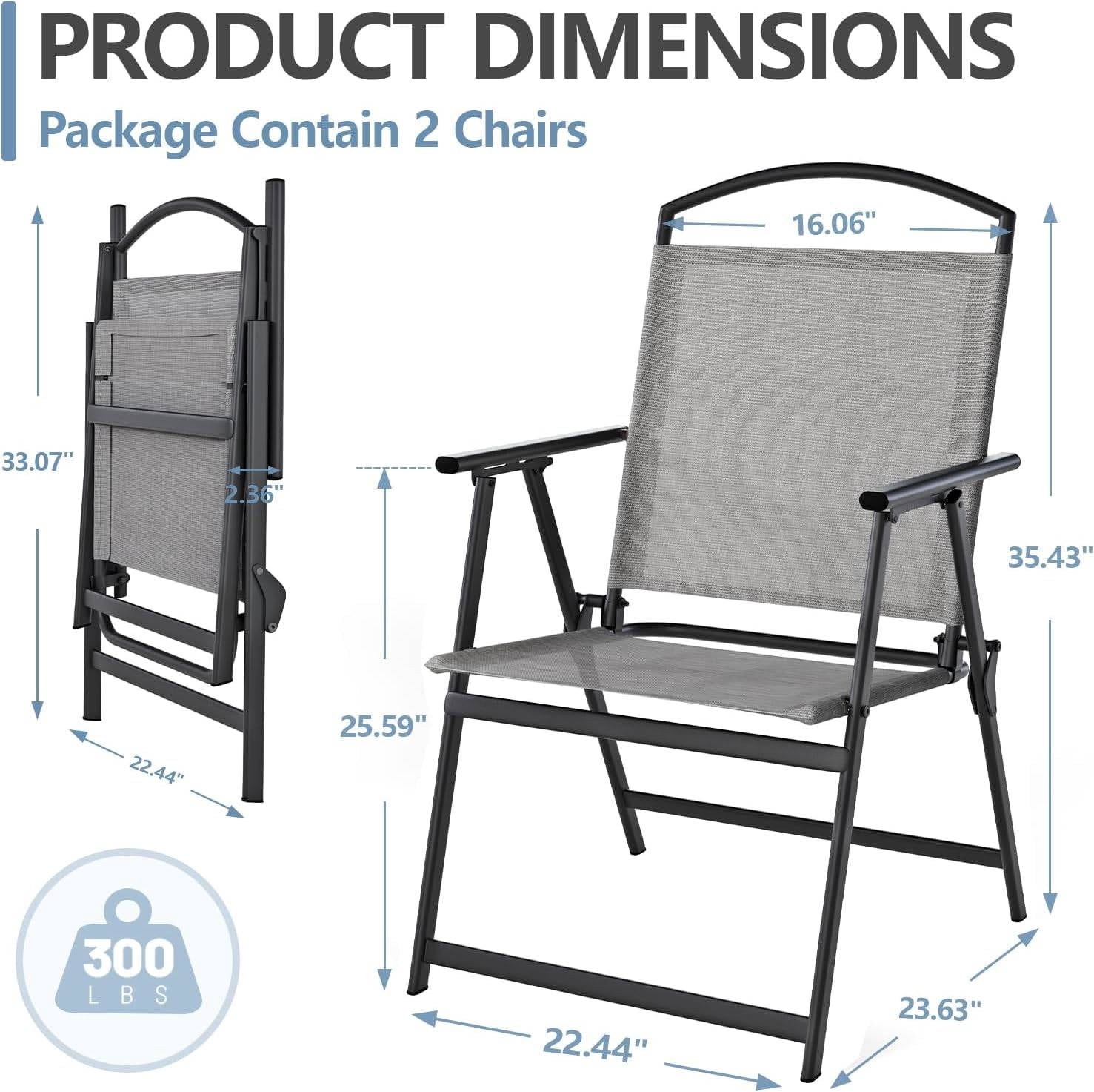 SWITTE Folding Patio Chairs Set of 2, Outdoor Dining Chairs with Armrests, Breathable Textilene & Steel Frame for Lawn, Garden, Yard or Poolside - Light Gray