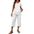 thumbnail image 3 of Women's Leaf Print Two-Piece Set, Asymmetric Top with Wide-Leg Cropped Pants, 3 of 6