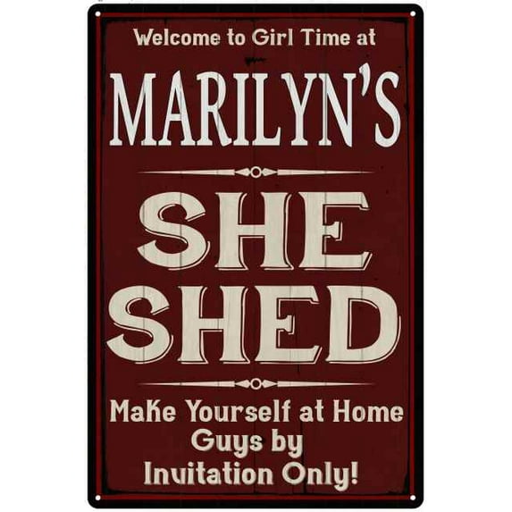 MARILYN'S She Shed Sign Red Wall Shack Decor Lady Cave 8 x 12 Matte Finish Metal 108120088083