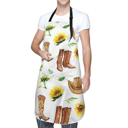 

Cauagu Rustic Western Charm Aprons with Pockets Waterproof Apron for Women Kitchen Cooking Apron Adjustable Bib Aprons Chef Apron for Cooking Drawing Crafting
